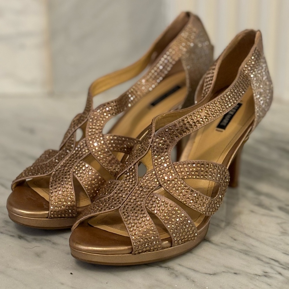 Gold jeweled formal heels. Size 8.5